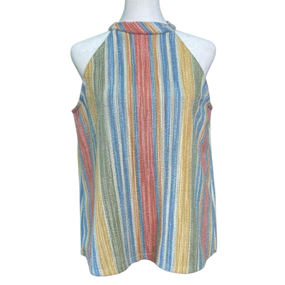 W5‎ Multicolor Striped Rainbow Halter Tank Button Back Textured (Size M)